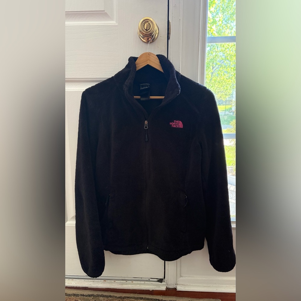 The North Face Black Teddy Fleece Osito Jacket with Pink Logo